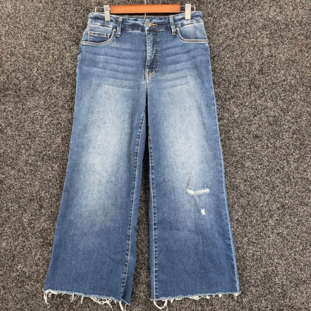 Kut from the Kloth Meg Fab Ab Wide Leg Jeans Medium Wash Raw Hem High Rise 6